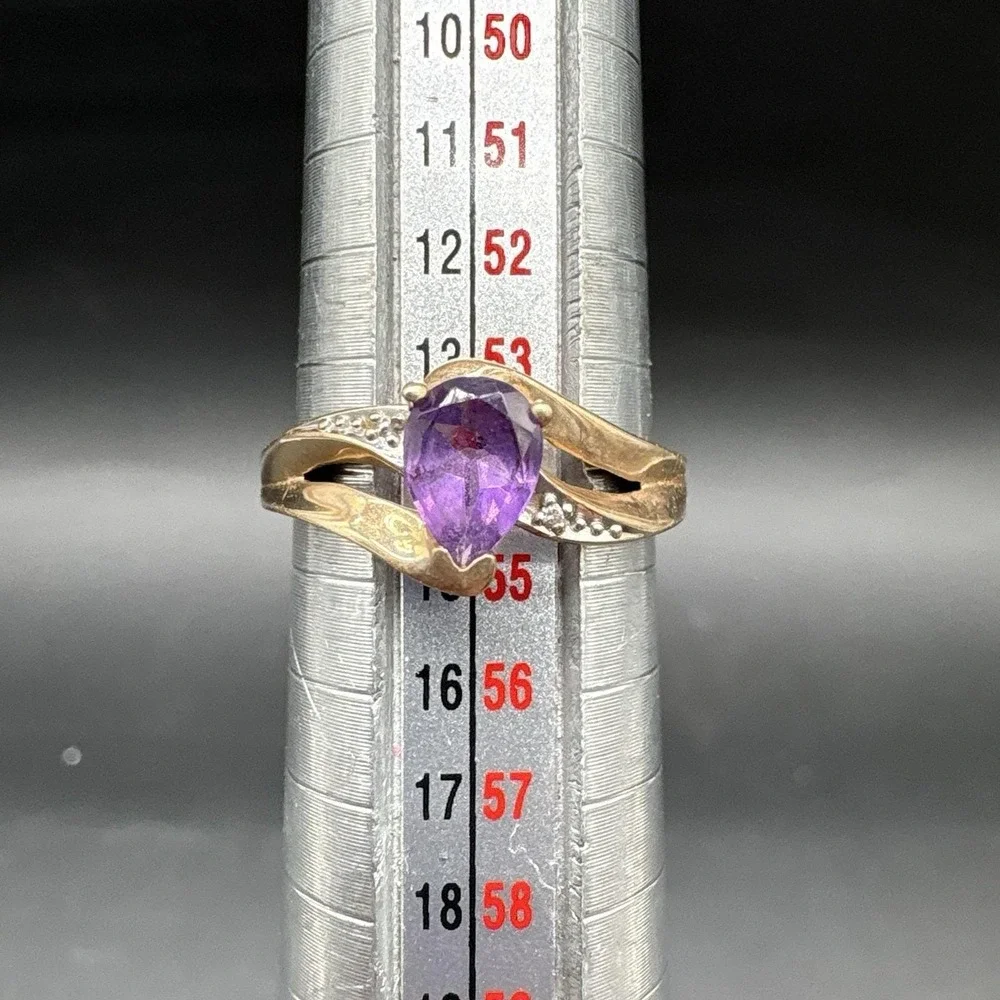 10K Yellow Gold Amethyst Ring Size 7 Pear Shape Vintage 10K